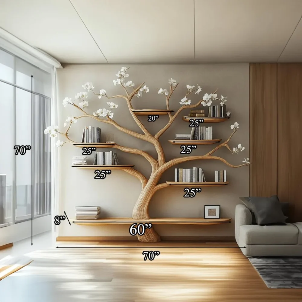 Narrow Branch Bookshelf, Slim Solid Wood Book Holder - Image 3