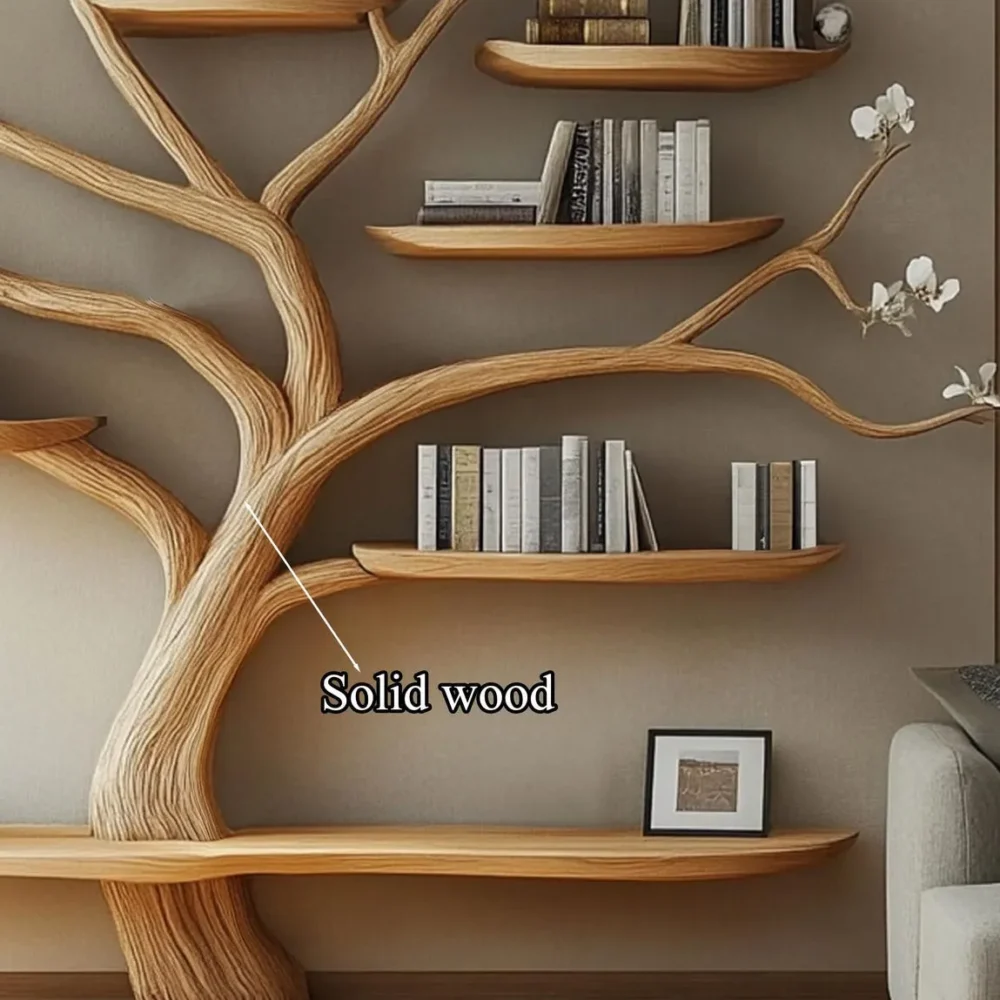 Narrow Branch Bookshelf, Slim Solid Wood Book Holder - Image 4