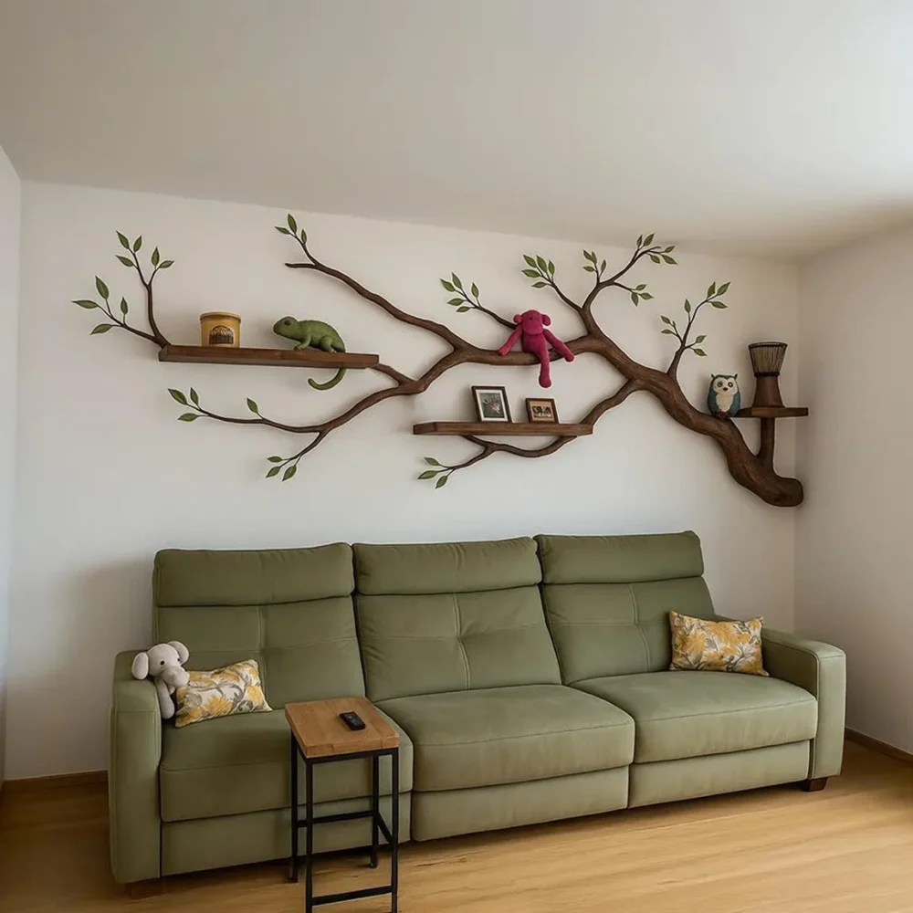 Kids Branch Bookcase, Natural Solid Wood, Wall Décor