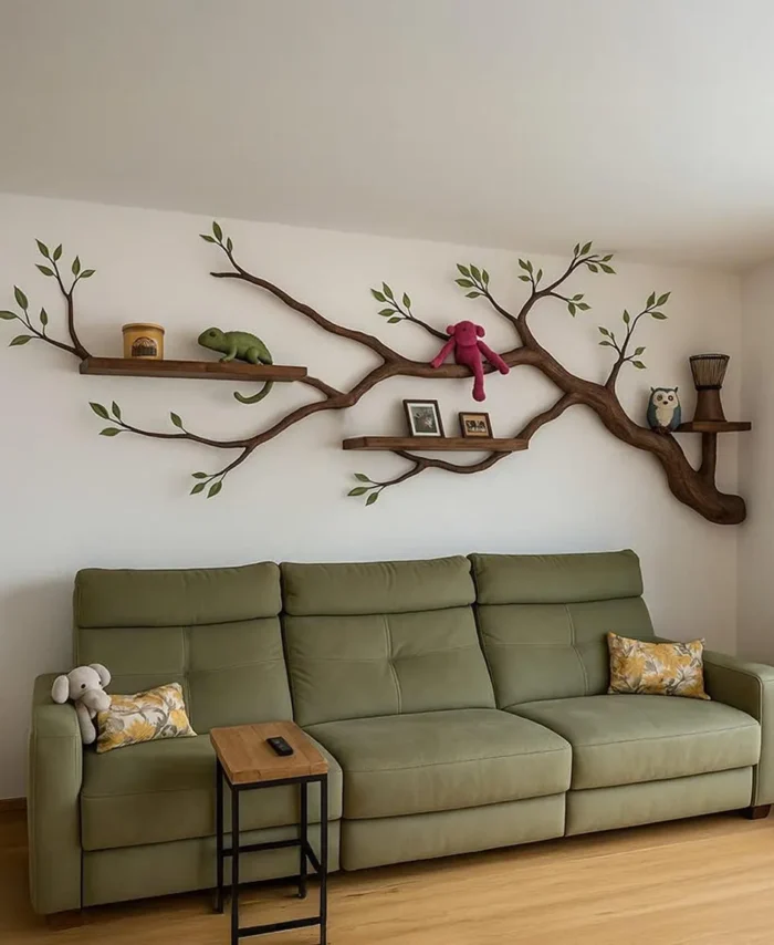 Kids Branch Bookcase, Natural Solid Wood, Wall Décor