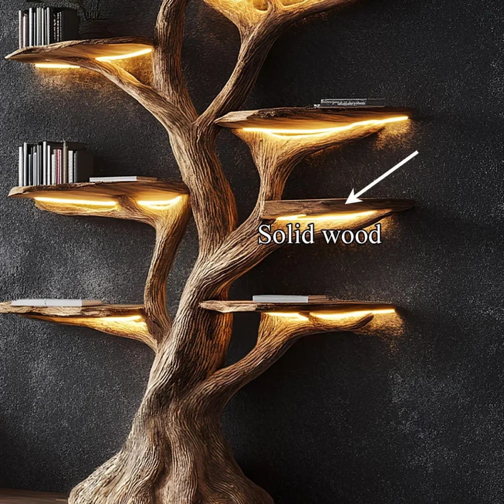 Rustic Tree Bookshelf, Solid Wood, Wall-Mounted Bookcase - Image 4