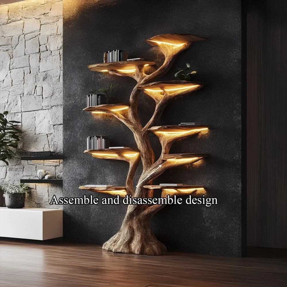 Rustic Tree Bookshelf, Solid Wood, Wall-Mounted Bookcase - Image 5