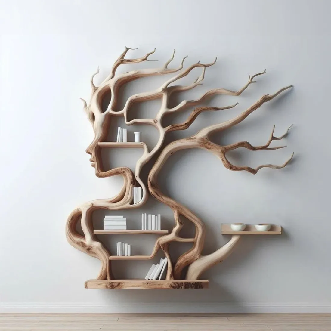 Live-Edge Branch Wall Shelves, Solid Wood Floating Book Display