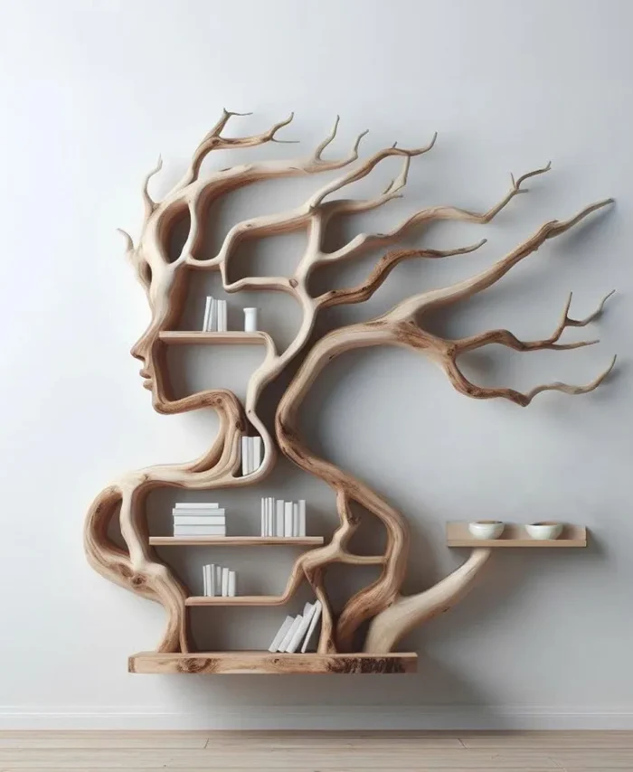 Live-Edge Branch Wall Shelves, Solid Wood Floating Book Display