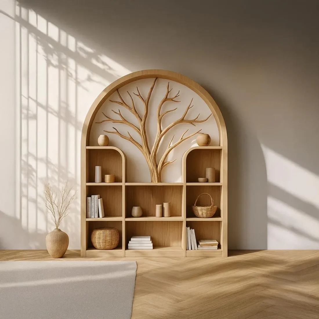 Arched Montessori Bookcase, Custom Solid Wood Storage Cabinet