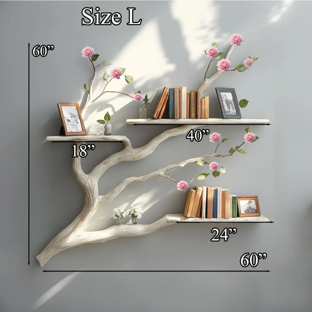 Driftwood Tree Bookshelf, Live-Edge Floating Wall Book Rack - Image 5