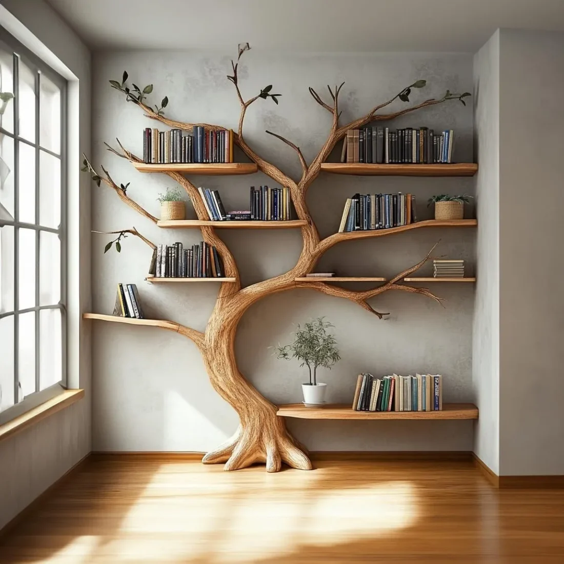 Branchline Floating Bookshelf, Live-Edge Tree-Branch, Wall-Mount
