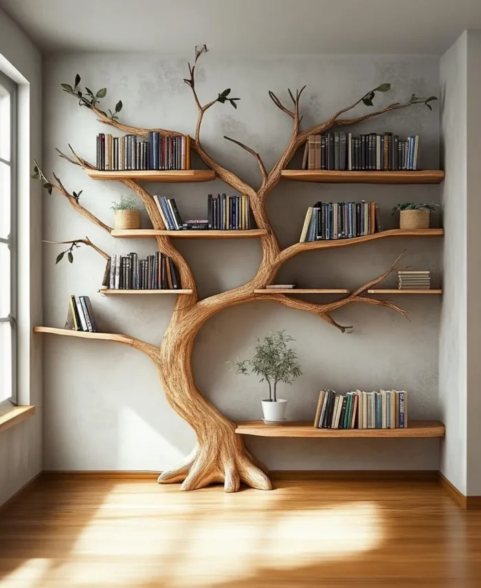 Branchline Floating Bookshelf, Live-Edge Tree-Branch, Wall-Mount