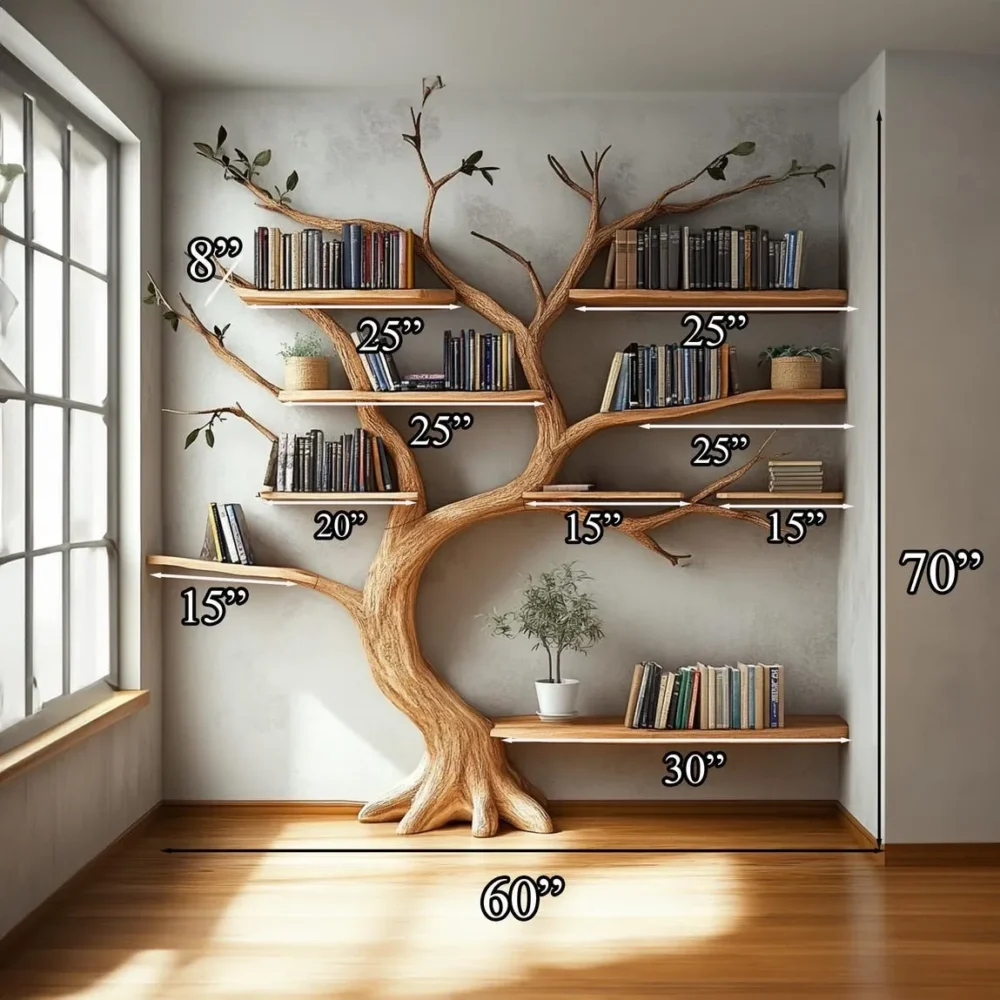 Branchline Floating Bookshelf, Live-Edge Tree-Branch, Wall-Mount - Image 3