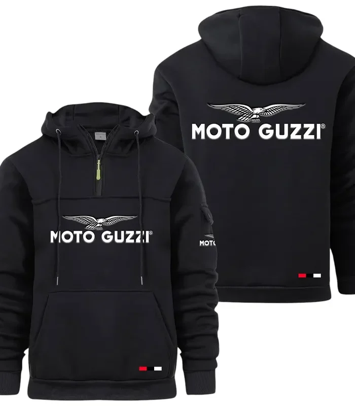 Retro Motorcycle Large Pocket Hoodie, Automotive Spirit Pocket Hoodie CAR514 - Black