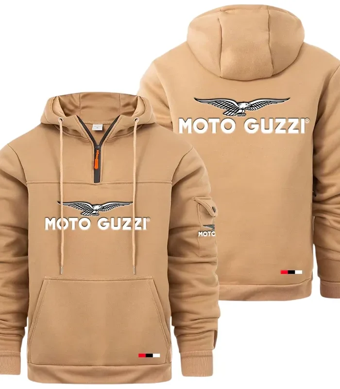 Retro Motorcycle Large Pocket Hoodie, Automotive Spirit Pocket Hoodie CAR514 - Khaki
