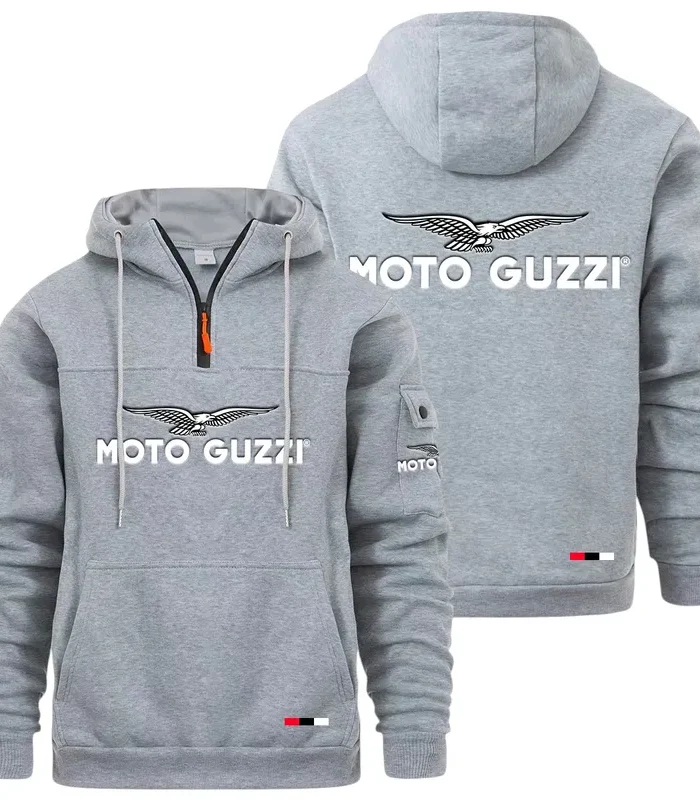 Retro Motorcycle Large Pocket Hoodie, Automotive Spirit Pocket Hoodie CAR514 - Light Gray