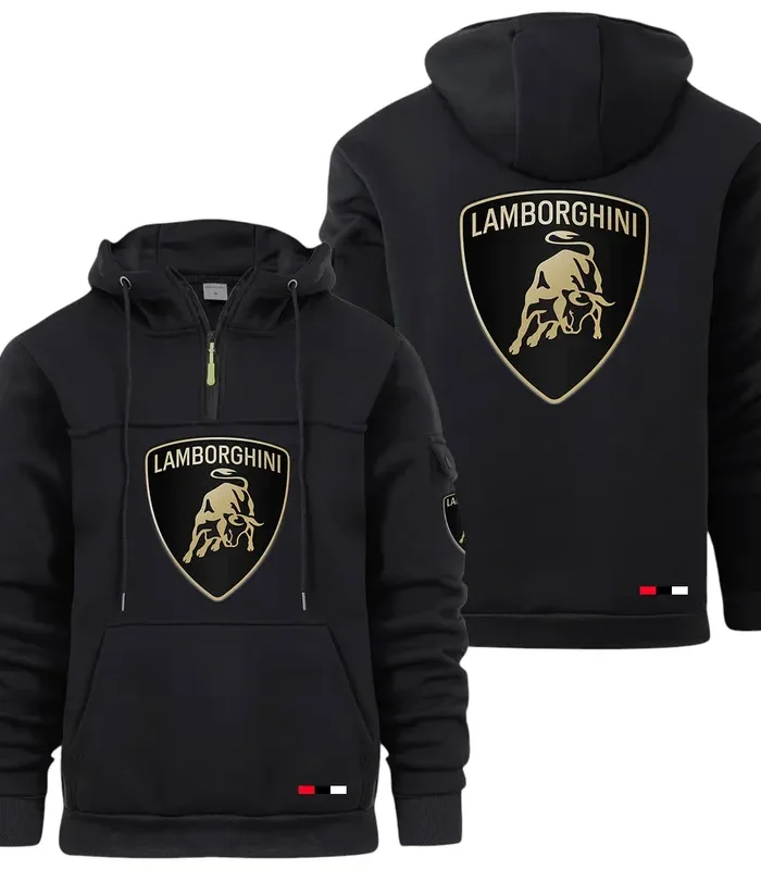 Two-Door Sports Coupe Large Pocket Hoodie, Driver's Essential Quarter-Zip CAR514 - Black