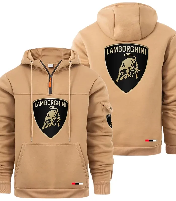 Two-Door Sports Coupe Large Pocket Hoodie, Driver's Essential Quarter-Zip CAR514 - Khaki
