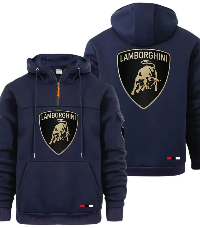 Two-Door Sports Coupe Large Pocket Hoodie, Driver's Essential Quarter-Zip CAR514 - Navy