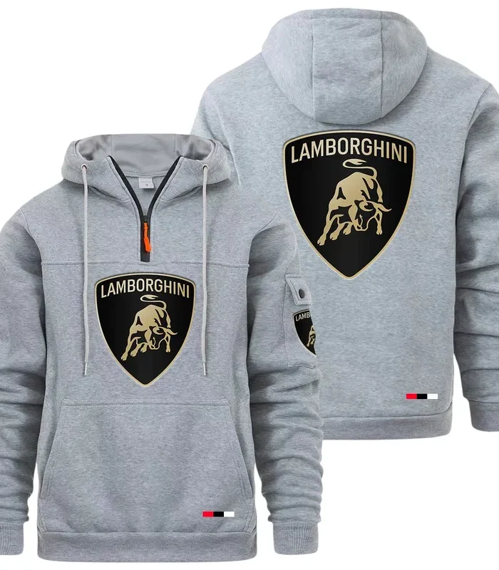 Two-Door Sports Coupe Large Pocket Hoodie, Driver's Essential Quarter-Zip CAR514 - Light Gray
