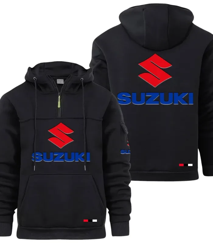 Racing Auto Large Pocket Hoodie, Car Lover's Quarter-Zip CAR514 - Black