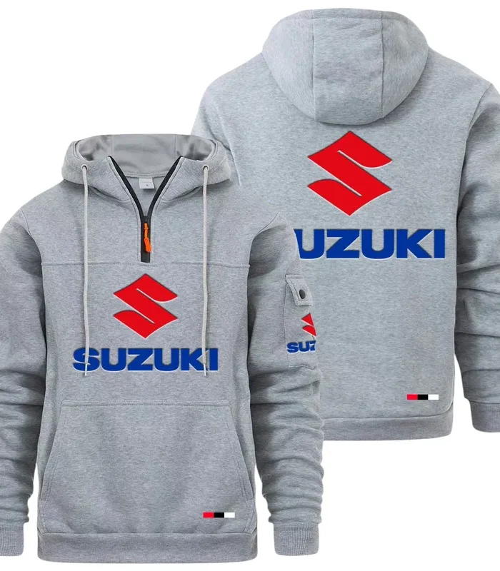 Racing Auto Large Pocket Hoodie, Car Lover's Quarter-Zip CAR514 - Light Gray
