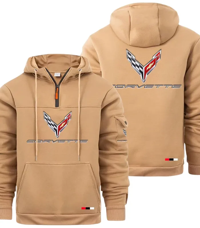 Supercar Large Pocket Hoodie, Gearhead Streetwear Pullover CAR514 - Khaki