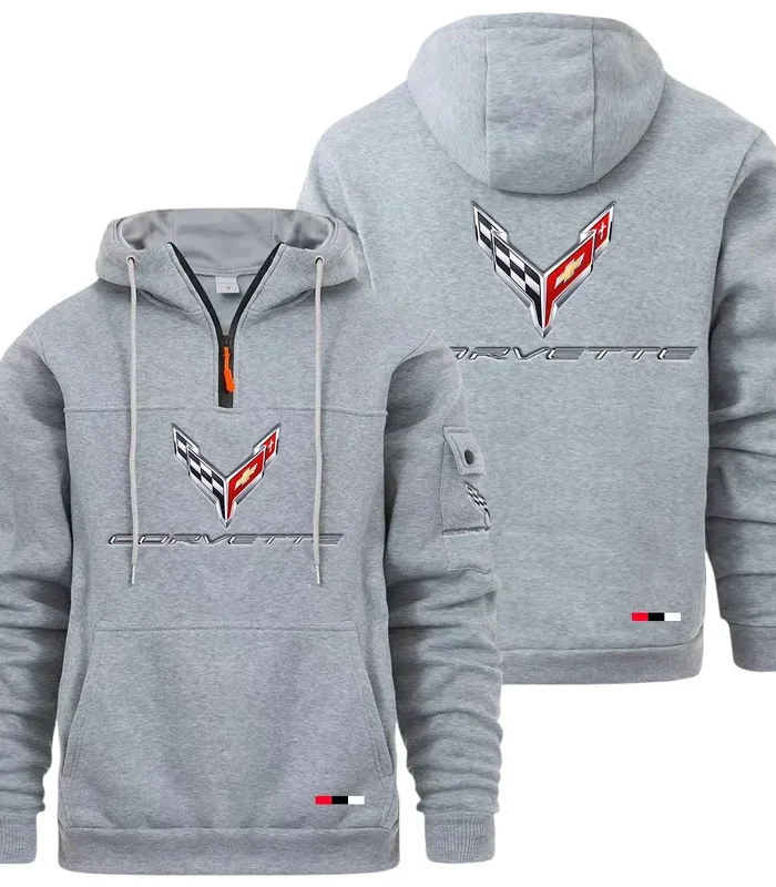 Supercar Large Pocket Hoodie, Gearhead Streetwear Pullover CAR514 - Light Gray