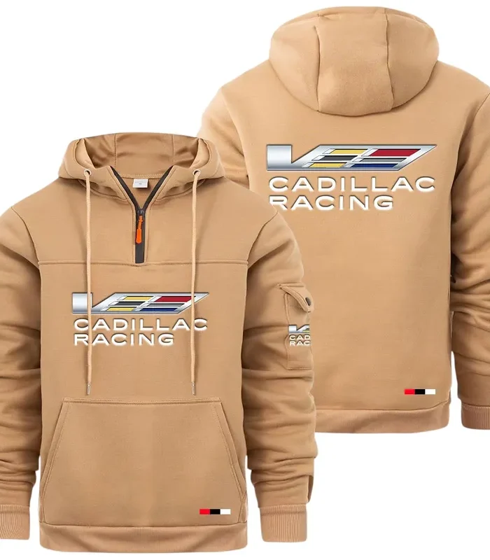 Racing Auto Large Pocket Hoodie, Car Culture Pocket Hoodie CAR514 - Khaki