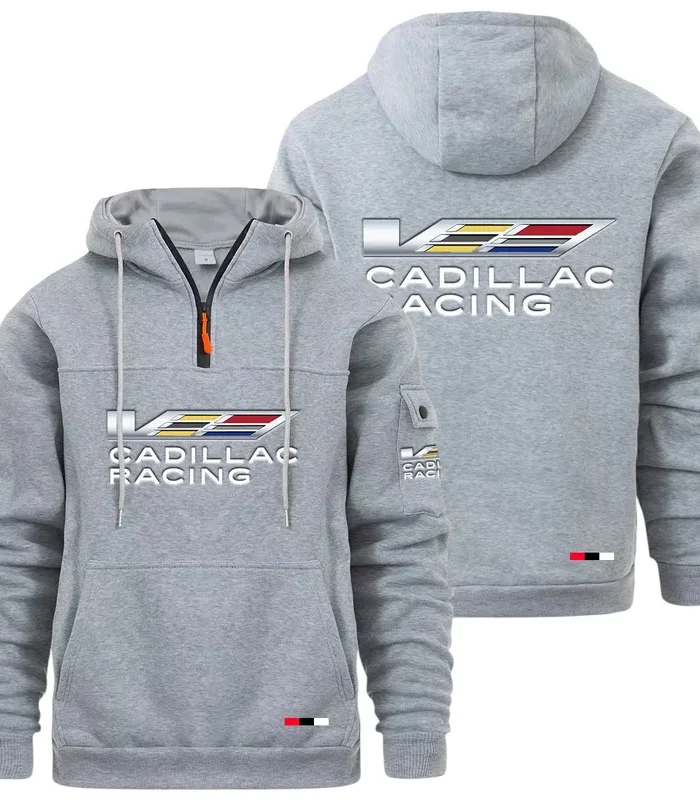 Racing Auto Large Pocket Hoodie, Car Culture Pocket Hoodie CAR514 - Light Gray