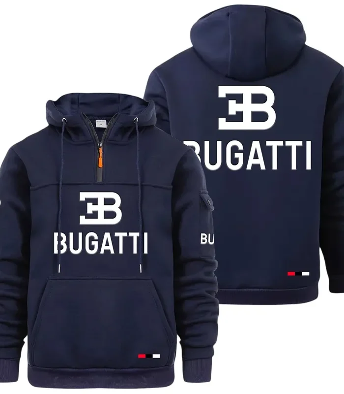 High-Performance Supercar Large Pocket Hoodie, Modern Driver's Zip Hoodie CAR514 - Navy