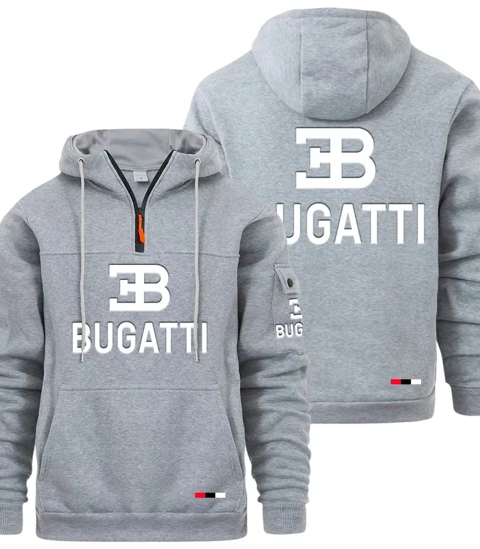 High-Performance Supercar Large Pocket Hoodie, Modern Driver's Zip Hoodie CAR514 - Light Gray
