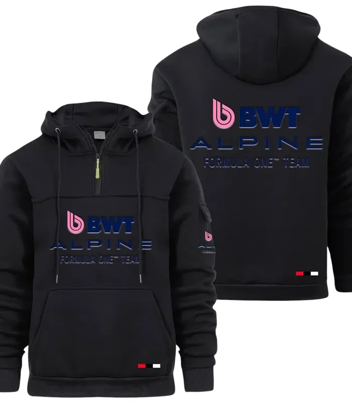 Sports Car Large Pocket Hoodie, Quarter-Zip Hoodie for Drivers CAR514 - Black