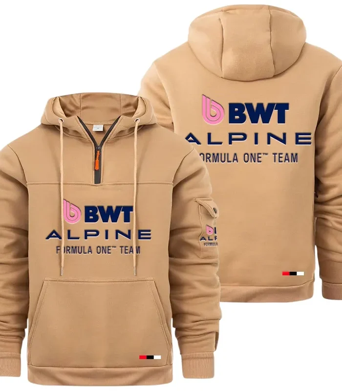 Sports Car Large Pocket Hoodie, Quarter-Zip Hoodie for Drivers CAR514 - Khaki
