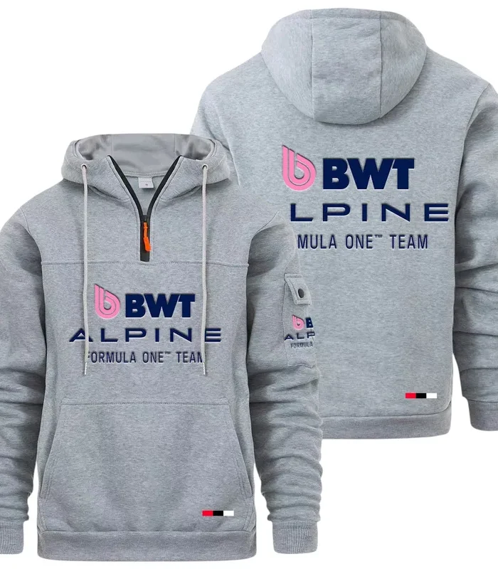Sports Car Large Pocket Hoodie, Quarter-Zip Hoodie for Drivers CAR514 - Light Gray