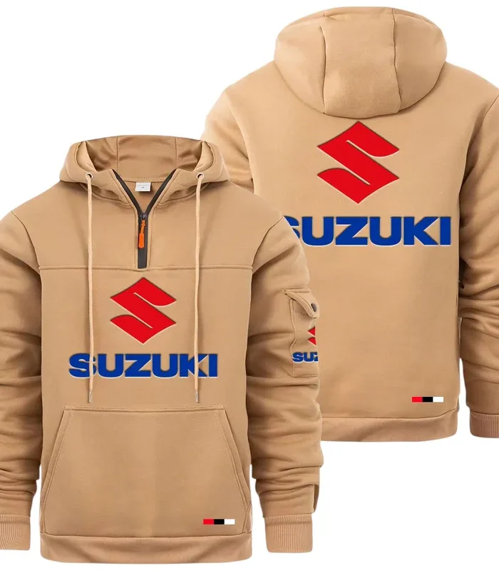 JDM Bike Large Pocket Hoodie, Gearhead Streetwear Pullover CAR514 - Khaki