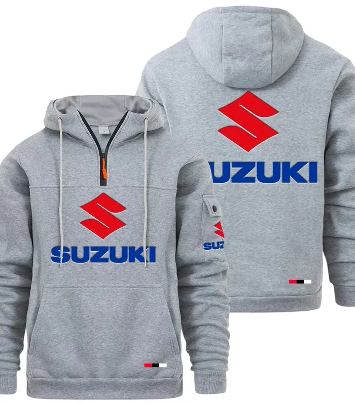 JDM Bike Large Pocket Hoodie, Gearhead Streetwear Pullover CAR514 - Light Gray