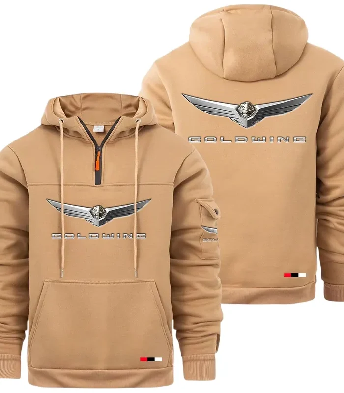 Grand Touring Motorbike Large Pocket Hoodie, Road Warrior Style Hoodie CAR514 - Khaki