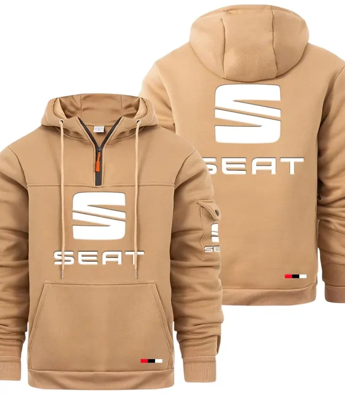 Stylish Sedan Large Pocket Hoodie, Car Culture Pocket Hoodie CAR514 - Khaki
