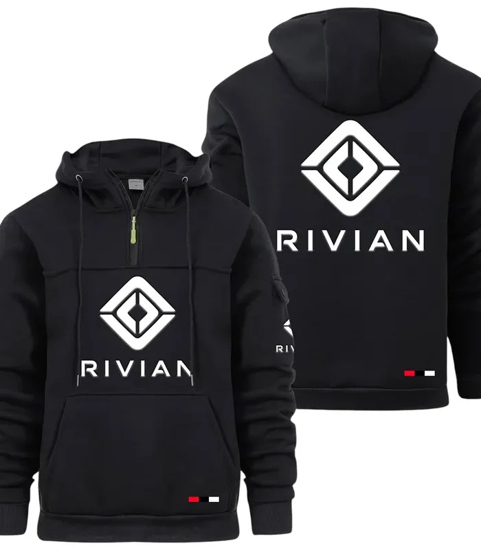 Racing Auto Large Pocket Hoodie, Modern Driver's Zip Hoodie CAR514 - Black