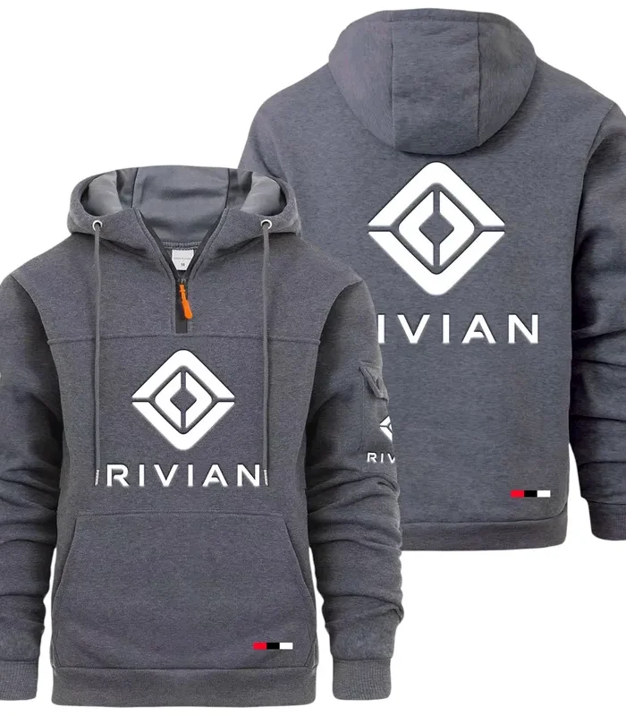 Racing Auto Large Pocket Hoodie, Modern Driver's Zip Hoodie CAR514 - Dark Gray