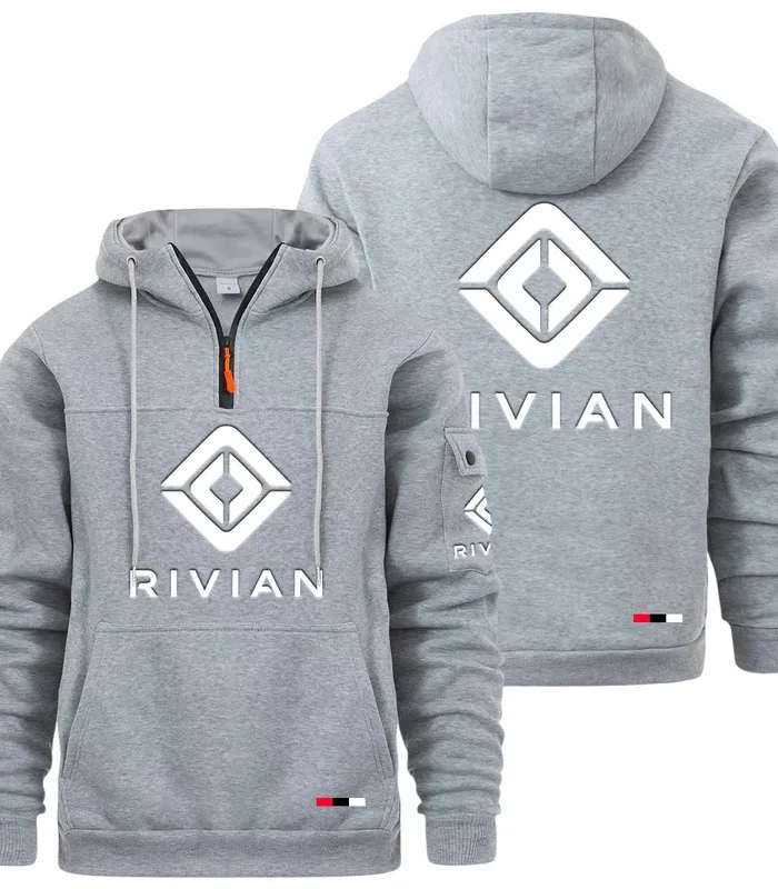 Racing Auto Large Pocket Hoodie, Modern Driver's Zip Hoodie CAR514 - Light Gray