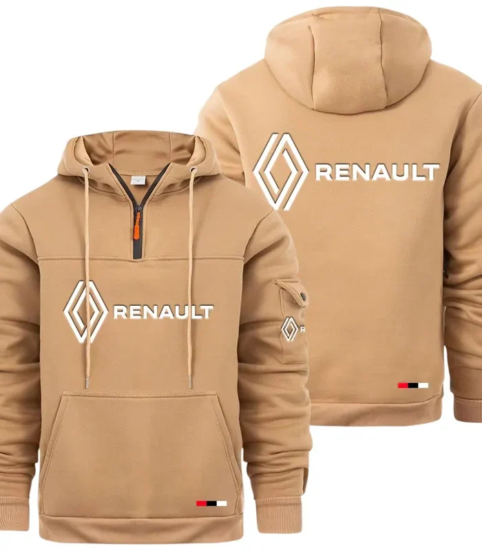 Affordable Auto Large Pocket Hoodie, Car Lover's Quarter-Zip CAR514 - Khaki