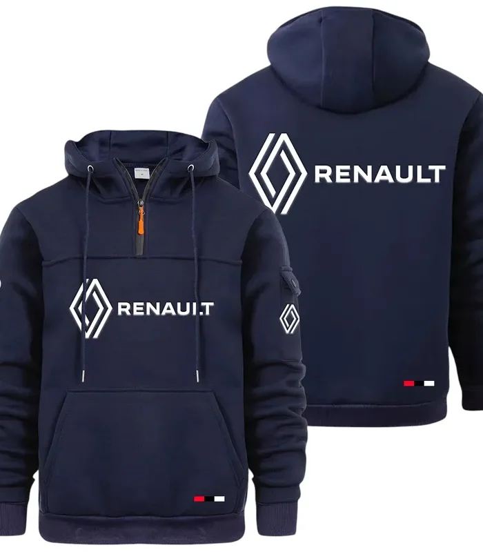 Affordable Auto Large Pocket Hoodie, Car Lover's Quarter-Zip CAR514 - Navy