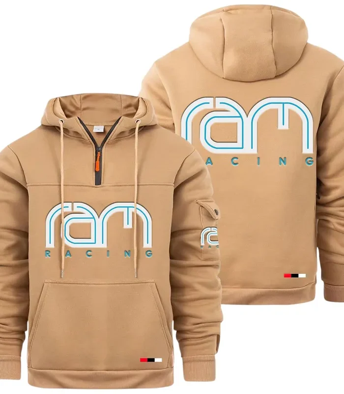 Racing Auto Large Pocket Hoodie, Streetwear Hoodie for Riders CAR514 - Khaki