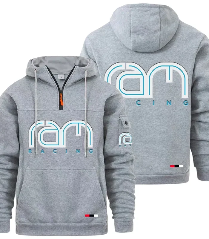 Racing Auto Large Pocket Hoodie, Streetwear Hoodie for Riders CAR514 - Light Gray