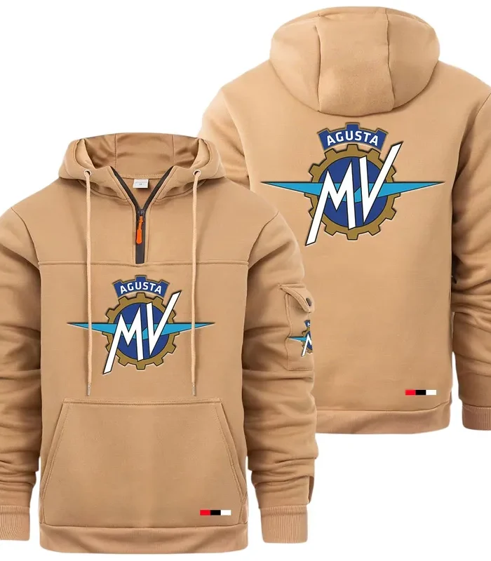 Racing Bike Large Pocket Hoodie, Classic Garage Style Hoodie CAR514 - Khaki