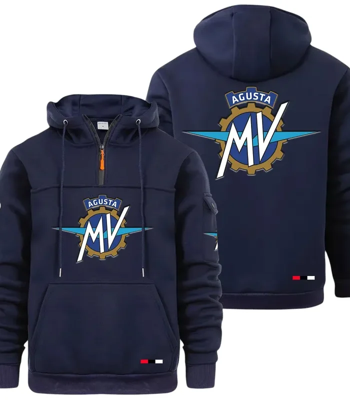 Racing Bike Large Pocket Hoodie, Classic Garage Style Hoodie CAR514 - Navy