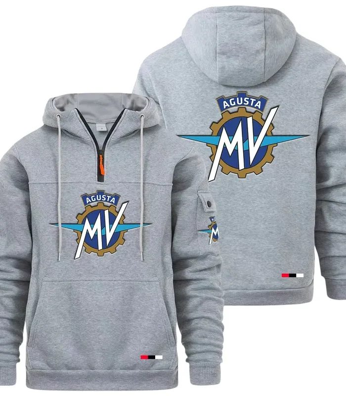 Racing Bike Large Pocket Hoodie, Classic Garage Style Hoodie CAR514 - Light Gray