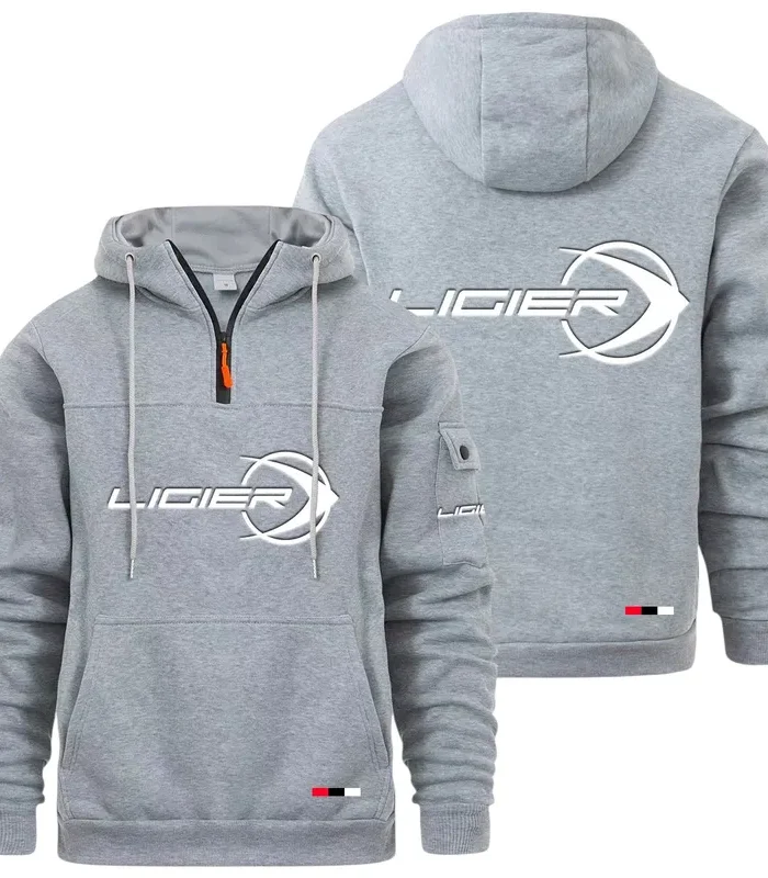 Racing Auto Large Pocket Hoodie, Road Inspired Casual Hoodie CAR514 - Light Gray