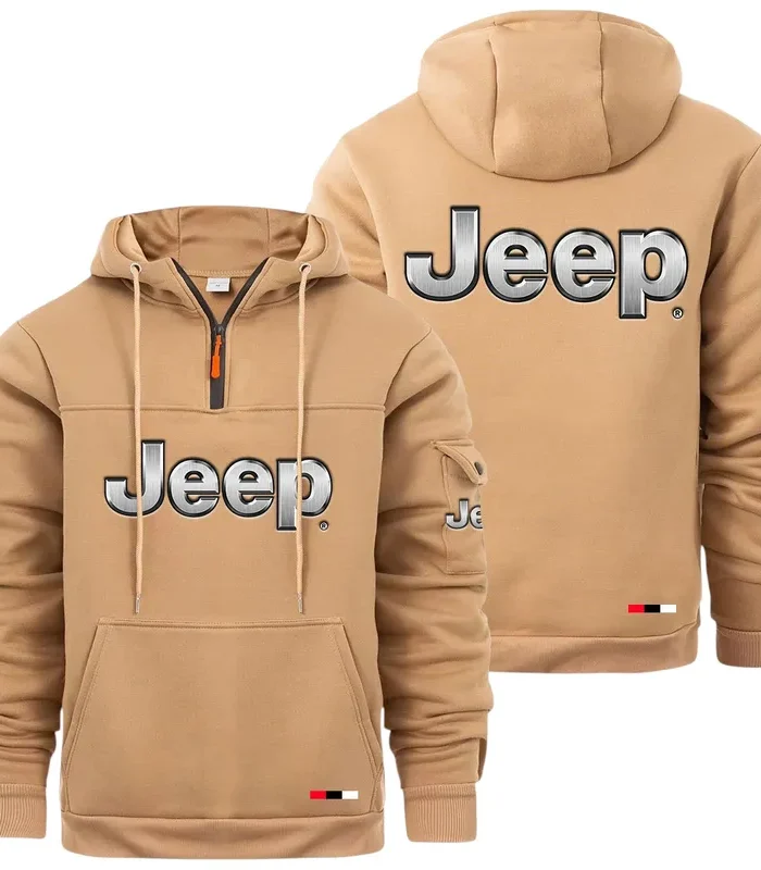 Off-Road SUV Brand Large Pocket Hoodie, Road-Ready Large Pocket Hoodie CAR514 - Khaki