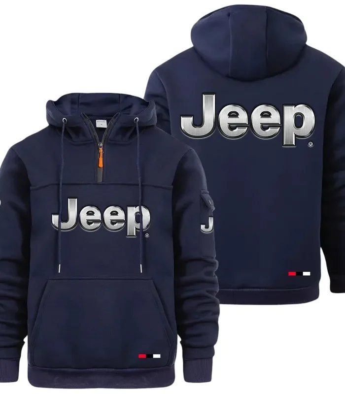 Off-Road SUV Brand Large Pocket Hoodie, Road-Ready Large Pocket Hoodie CAR514 - Navy
