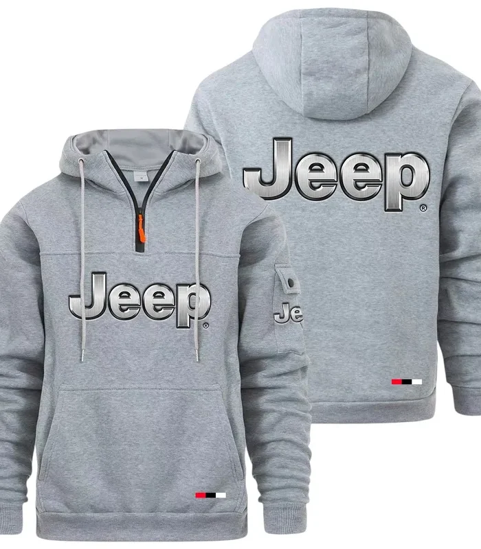 Off-Road SUV Brand Large Pocket Hoodie, Road-Ready Large Pocket Hoodie CAR514 - Light Gray