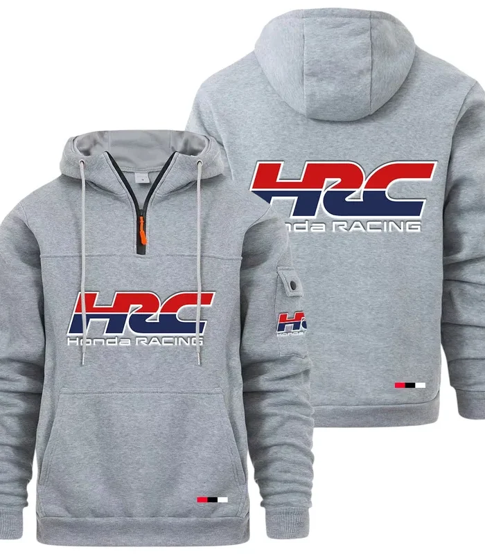 Racing Auto Large Pocket Hoodie, Automotive Lifestyle Zip Hoodie CAR514 - Light Gray